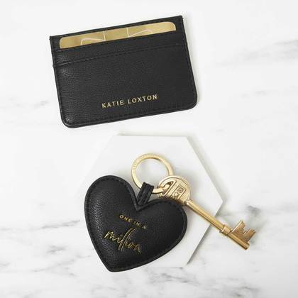 Katie Loxton Heart Keyring & Card Holder Set 'One In A Million' In Black