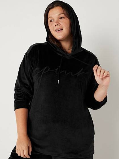 Velour Campus Open Hem Hoodie