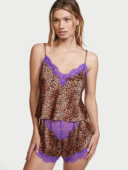 Cropped Silk & Lace Cami Set