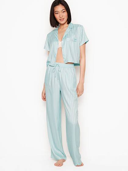 Satin Jaquard Crop Long PJ Set