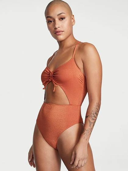 Ruched Shine Cutout One-Piece Swimsuit
