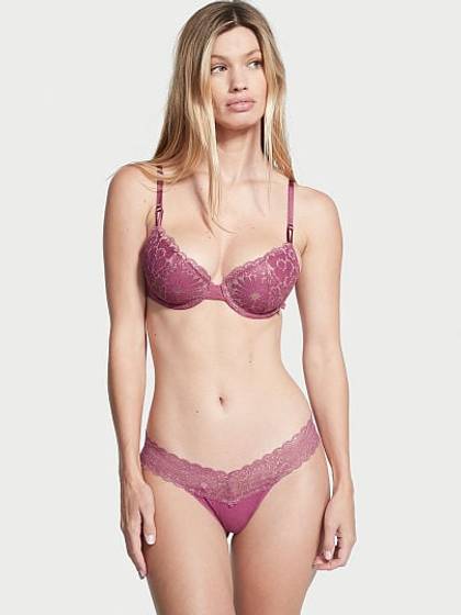 Lace Waist Cotton Thong Panty