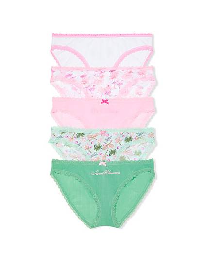 5-Pack Stretch Cotton and Mesh Bikini Panties in Summer Multi