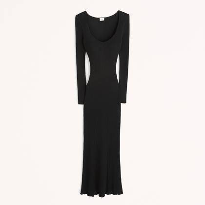 Long-Sleeve Ribbed Maxi Sweater Dress