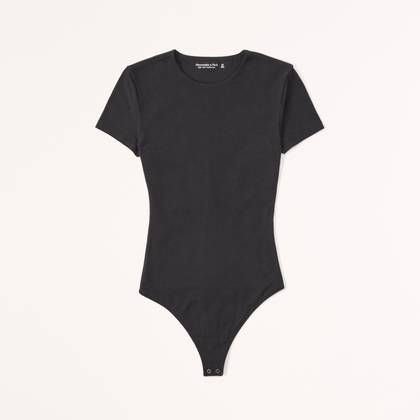 Short-Sleeve Cotton-Blend Seamless Fabric Crew Bodysuit