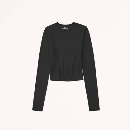 Long-Sleeve Featherweight Rib Cropped Crew Top