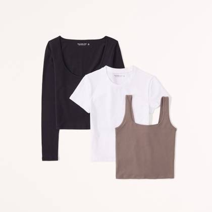 3-Pack Cotton-Blend Seamless Tops