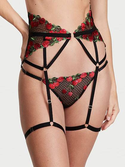 Cherry Embroidery Garter Belt