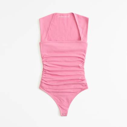 The A&F Ava Cotton-Blend Seamless Fabric Ruched Portrait Bodysuit