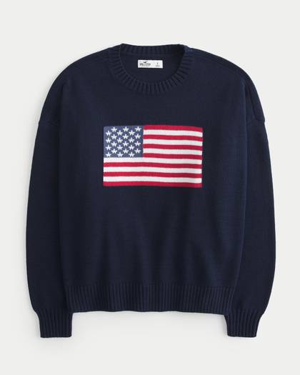 American Flag Graphic Crew Sweater