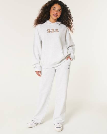 Mid-Rise Bow Graphic Straight Sweatpants
