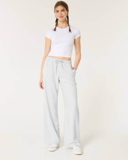 Hollister Ella Adjustable Rise Pull-On Linen-Blend Wide-Leg Pants