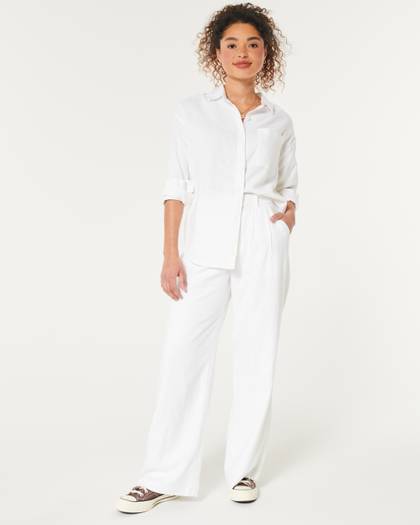 Hollister Livvy Ultra High-Rise Linen-Blend Wide-Leg Pants