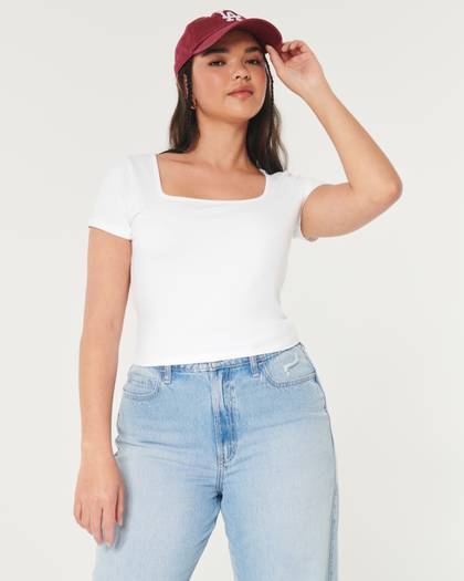 Soft Stretch Seamless Fabric Square Neck Baby Tee