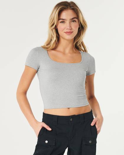 Soft Stretch Seamless Fabric Square Neck Baby Tee