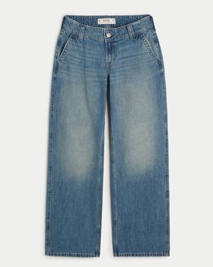 Low-Rise Medium Wash Baggy Jeans