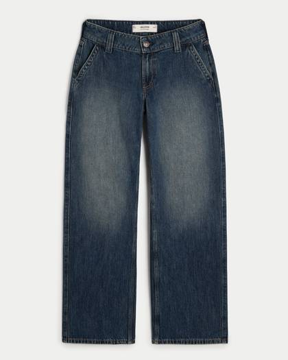 Low-Rise Dark Wash Baggy Jeans