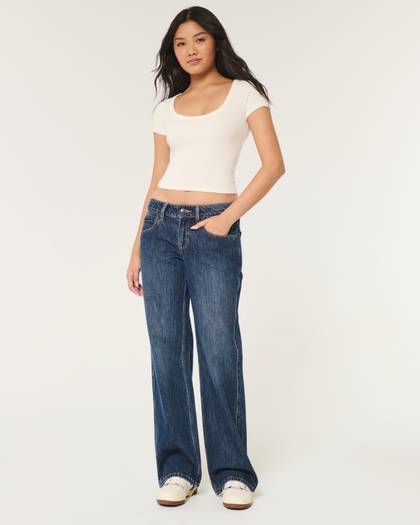 Low-Rise Dark Wash Baggy Jeans