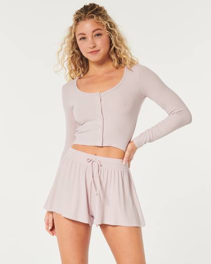 Gilly Hicks Jersey Ribbed Crop Cardigan