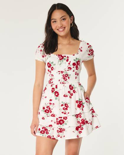 Hollister Saidie On/Off the Shoulder Triple-Tier Skort Dress