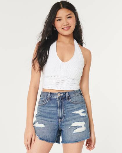 Ultra High-Rise Ripped Medium Wash 90s Denim Shorts 5"