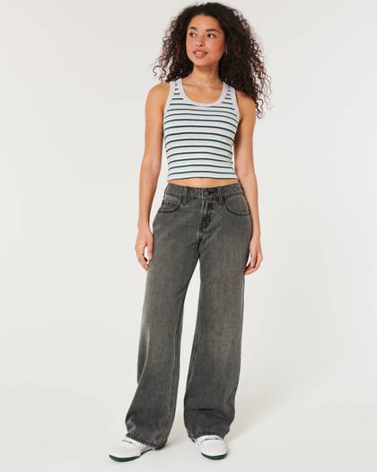 Low-Rise Washed Black Baggy Jeans