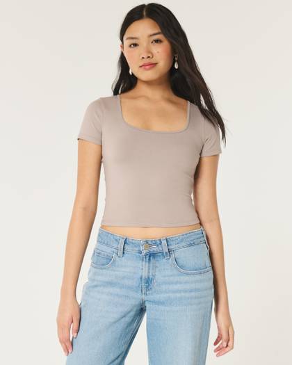 Soft Stretch Seamless Fabric Square Neck Baby Tee