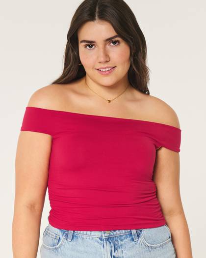 Soft Stretch Seamless Fabric Ruched Off-the-Shoulder Top