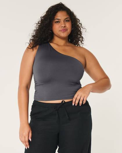 Soft Stretch Seamless Fabric Ruched One-Shoulder Top