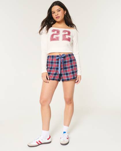 High-Rise Flannel Sleep Shorts