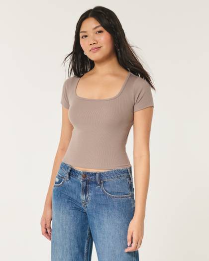 Ribbed Square-Neck Baby Tee