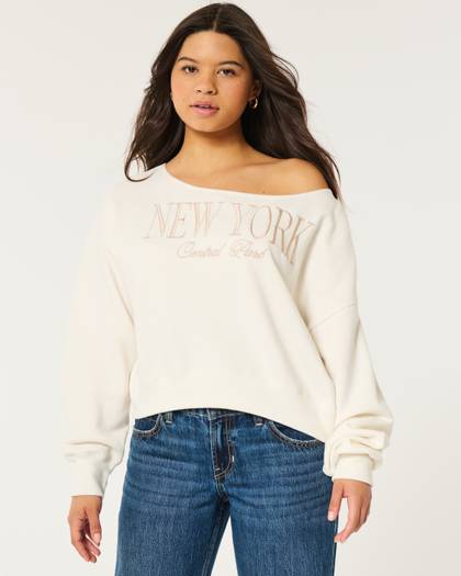 Easy Off-the-Shoulder New York Graphic Sweatshirt
