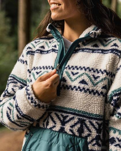 Perouse Recycled Deep-Pile Sherpa Fleece - Homespun Stripe Off White