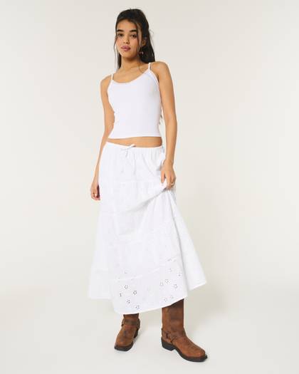 Tiered Eyelet Maxi Skirt