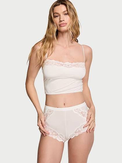 Modal Soft & Lace Trim Straight-Neck Cami Set