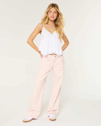 Low-Rise Light Pink Baggy Jeans