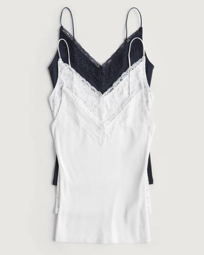 Ribbed Lace Trim Cami 3-Pack