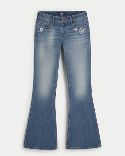Low-Rise Medium Wash Embroidered Vintage Flare Jeans