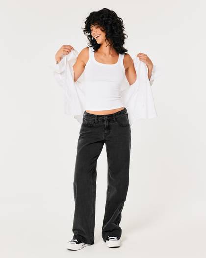 Low-Rise Washed Black Baggy Jeans