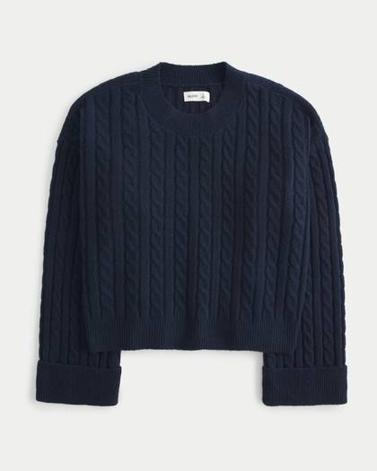 Easy Cable-Knit Crew Sweater