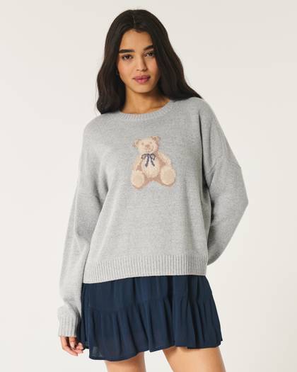 Easy Teddy Bear Graphic Crew Sweater