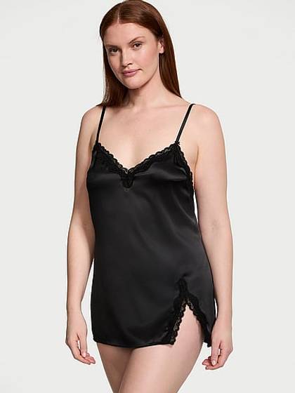 Tease Satin Lace-Trim Mini Slip Dress