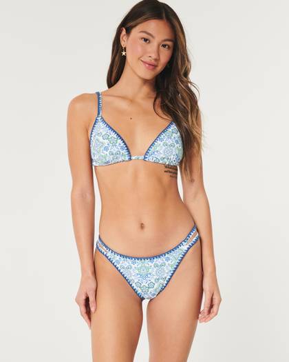 High-Leg Embroidered Stitch Strappy Cheekiest Bikini Bottom