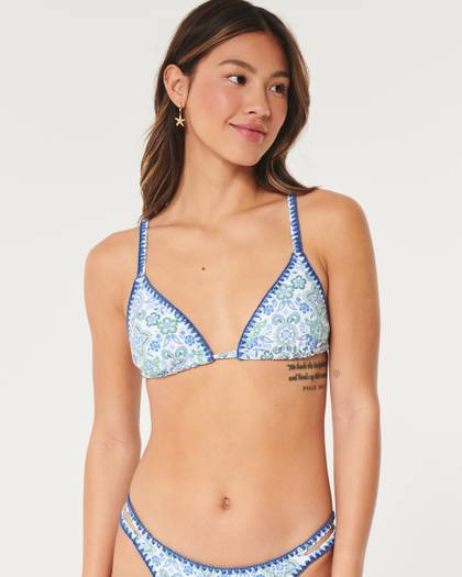 Embroidered Stitch Triangle Bikini Top