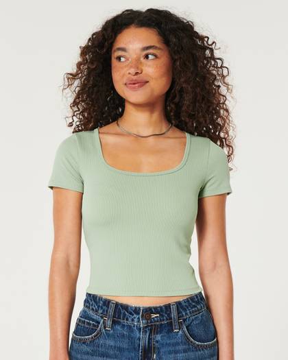 Ribbed Seamless Fabric Square-Neck Top
