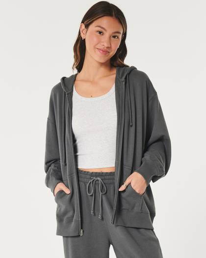 Oversized Terry Zip-Up Hoodie