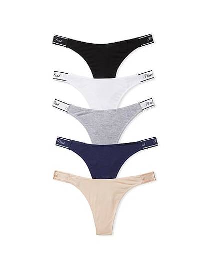 5-Pack Logo Cotton High-Leg Thong Panties