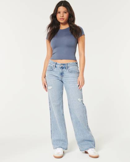 Low-Rise Ripped Medium Wash Baggy Jeans