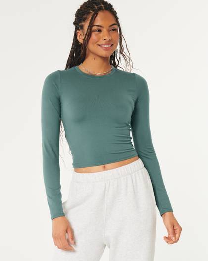 Soft Stretch Seamless Fabric Long-Sleeve Crew T-Shirt