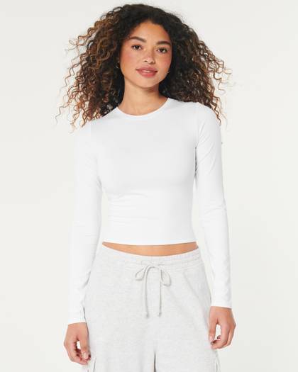 Soft Stretch Seamless Fabric Long-Sleeve Crew T-Shirt